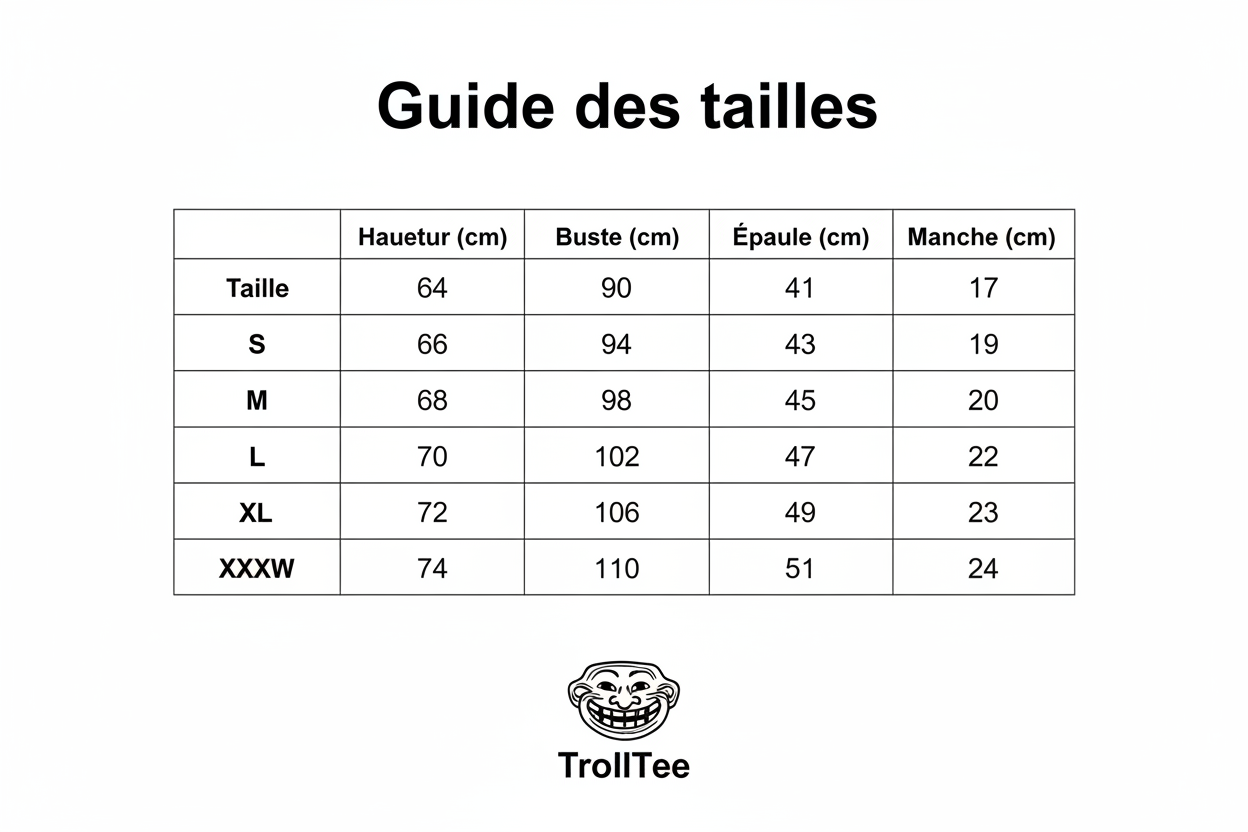 Guide des tailles TrollTee